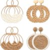Raffia Hoop Earrings for Women Fun Boho Summer Beach Earrings Lightweight Handmade Straw Wicker Rattan Dangle Earrings Statement Geometric Round Drop Earrings - Image 54