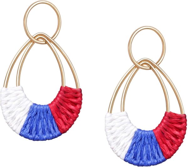 Raffia Hoop Earrings for Women Fun Boho Summer Beach Earrings Lightweight Handmade Straw Wicker Rattan Dangle Earrings Statement Geometric Round Drop Earrings - Image 60
