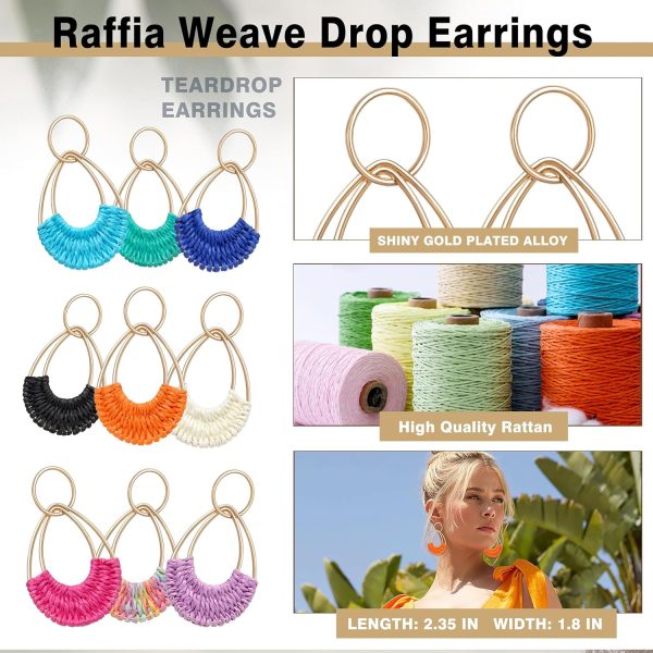 Raffia Hoop Earrings for Women Fun Boho Summer Beach Earrings Lightweight Handmade Straw Wicker Rattan Dangle Earrings Statement Geometric Round Drop Earrings - Image 65