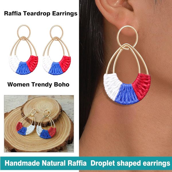 Raffia Hoop Earrings for Women Fun Boho Summer Beach Earrings Lightweight Handmade Straw Wicker Rattan Dangle Earrings Statement Geometric Round Drop Earrings - Image 66
