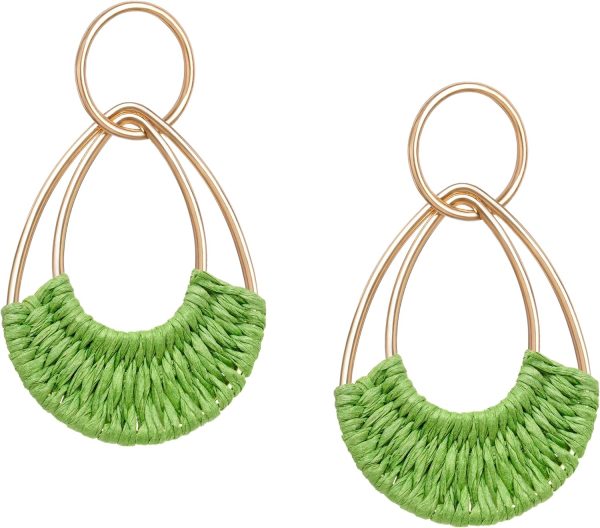 Raffia Hoop Earrings for Women Fun Boho Summer Beach Earrings Lightweight Handmade Straw Wicker Rattan Dangle Earrings Statement Geometric Round Drop Earrings - Image 68