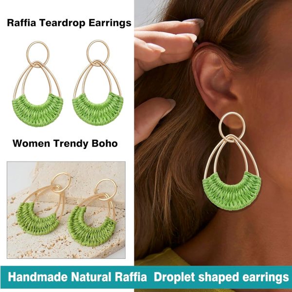 Raffia Hoop Earrings for Women Fun Boho Summer Beach Earrings Lightweight Handmade Straw Wicker Rattan Dangle Earrings Statement Geometric Round Drop Earrings - Image 70