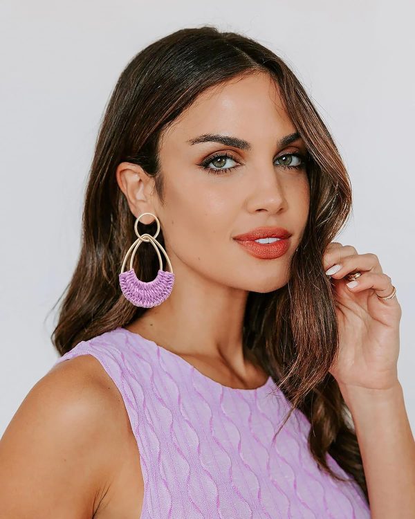Raffia Hoop Earrings for Women Fun Boho Summer Beach Earrings Lightweight Handmade Straw Wicker Rattan Dangle Earrings Statement Geometric Round Drop Earrings - Image 74