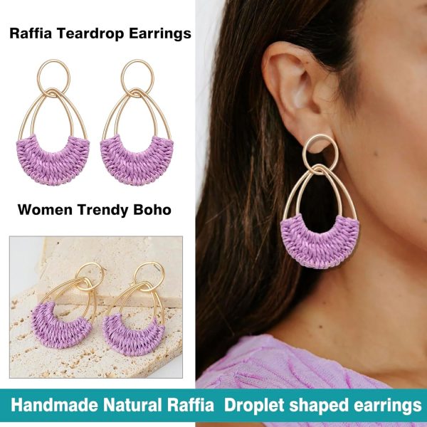Raffia Hoop Earrings for Women Fun Boho Summer Beach Earrings Lightweight Handmade Straw Wicker Rattan Dangle Earrings Statement Geometric Round Drop Earrings - Image 75