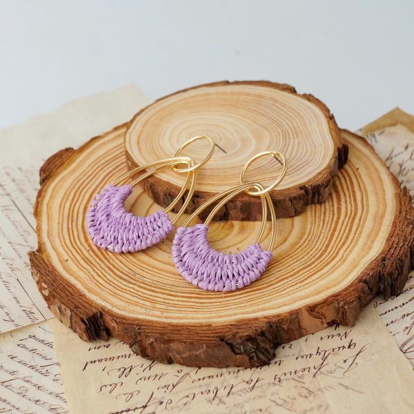 Raffia Hoop Earrings for Women Fun Boho Summer Beach Earrings Lightweight Handmade Straw Wicker Rattan Dangle Earrings Statement Geometric Round Drop Earrings - Image 76