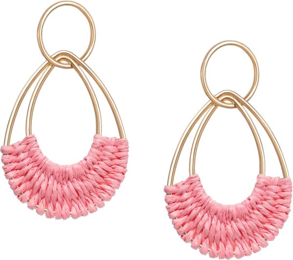 Raffia Hoop Earrings for Women Fun Boho Summer Beach Earrings Lightweight Handmade Straw Wicker Rattan Dangle Earrings Statement Geometric Round Drop Earrings - Image 78