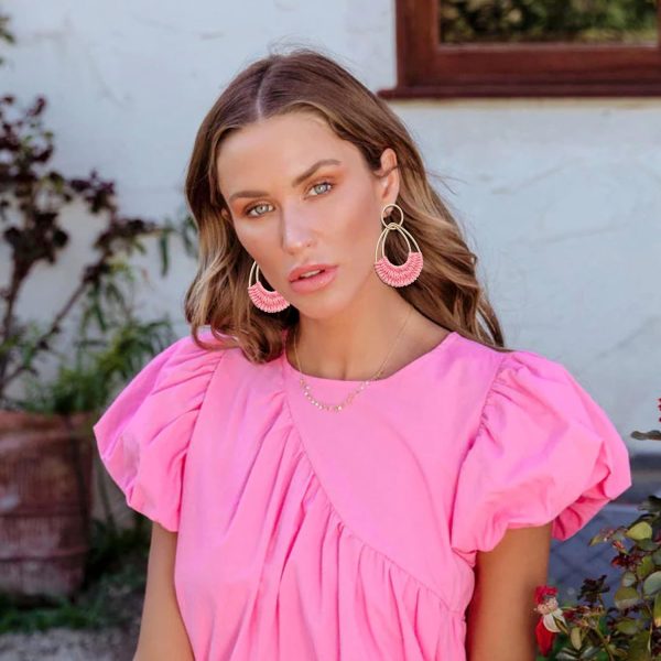 Raffia Hoop Earrings for Women Fun Boho Summer Beach Earrings Lightweight Handmade Straw Wicker Rattan Dangle Earrings Statement Geometric Round Drop Earrings - Image 79