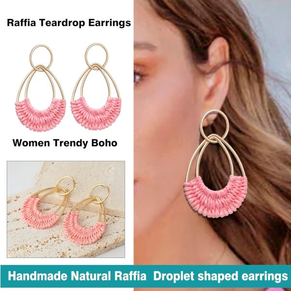 Raffia Hoop Earrings for Women Fun Boho Summer Beach Earrings Lightweight Handmade Straw Wicker Rattan Dangle Earrings Statement Geometric Round Drop Earrings - Image 80