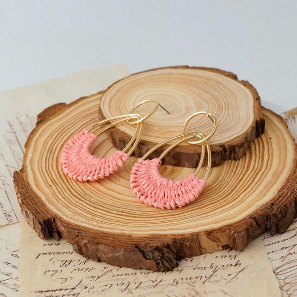 Raffia Hoop Earrings for Women Fun Boho Summer Beach Earrings Lightweight Handmade Straw Wicker Rattan Dangle Earrings Statement Geometric Round Drop Earrings - Image 82
