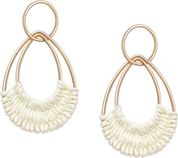 Raffia Hoop Earrings for Women Fun Boho Summer Beach Earrings Lightweight Handmade Straw Wicker Rattan Dangle Earrings Statement Geometric Round Drop Earrings - Image 83