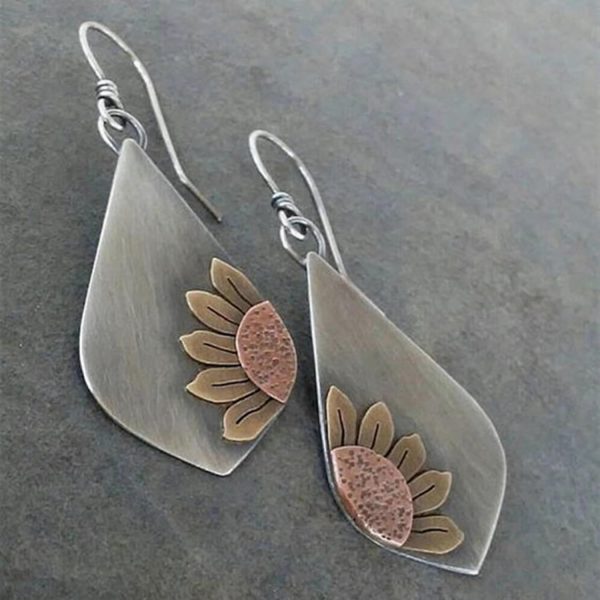 Boho Earrings, Statement Earrings, Teardrop Sunflower Earrings, Dangle Ethnic Earrings for Women, Handmade Bohemian Trendy Boho Vintage Jewelry - Image 2