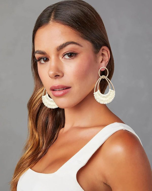 Raffia Hoop Earrings for Women Fun Boho Summer Beach Earrings Lightweight Handmade Straw Wicker Rattan Dangle Earrings Statement Geometric Round Drop Earrings - Image 84
