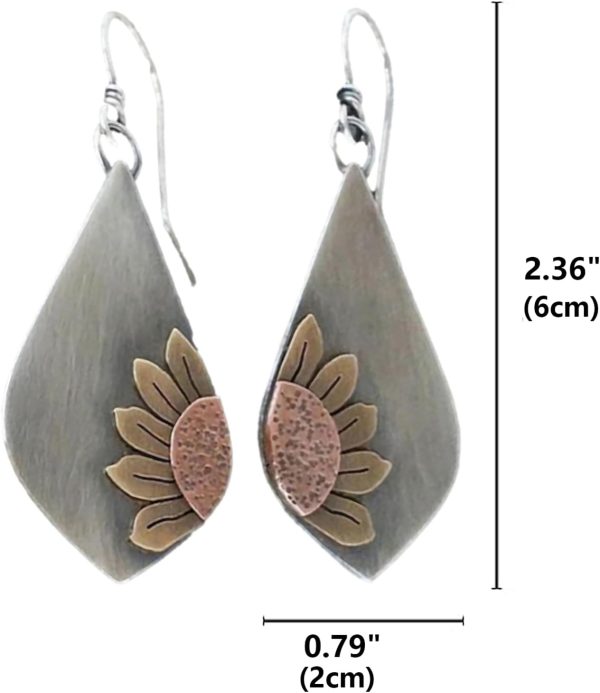 Boho Earrings, Statement Earrings, Teardrop Sunflower Earrings, Dangle Ethnic Earrings for Women, Handmade Bohemian Trendy Boho Vintage Jewelry - Image 3