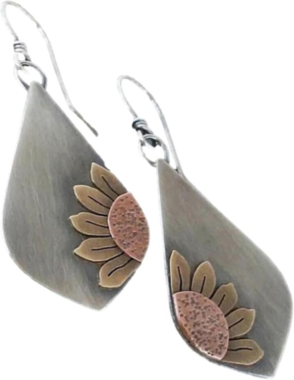 Boho Earrings, Statement Earrings, Teardrop Sunflower Earrings, Dangle Ethnic Earrings for Women, Handmade Bohemian Trendy Boho Vintage Jewelry - Image 4