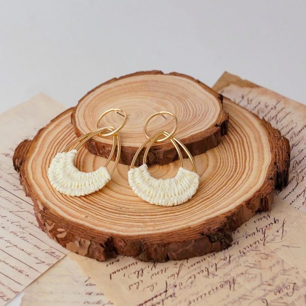 Raffia Hoop Earrings for Women Fun Boho Summer Beach Earrings Lightweight Handmade Straw Wicker Rattan Dangle Earrings Statement Geometric Round Drop Earrings - Image 87