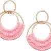 Raffia Hoop Earrings for Women Fun Boho Summer Beach Earrings Lightweight Handmade Straw Wicker Rattan Dangle Earrings Statement Geometric Round Drop Earrings - Image 88