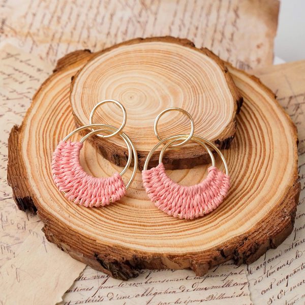 Raffia Hoop Earrings for Women Fun Boho Summer Beach Earrings Lightweight Handmade Straw Wicker Rattan Dangle Earrings Statement Geometric Round Drop Earrings - Image 90