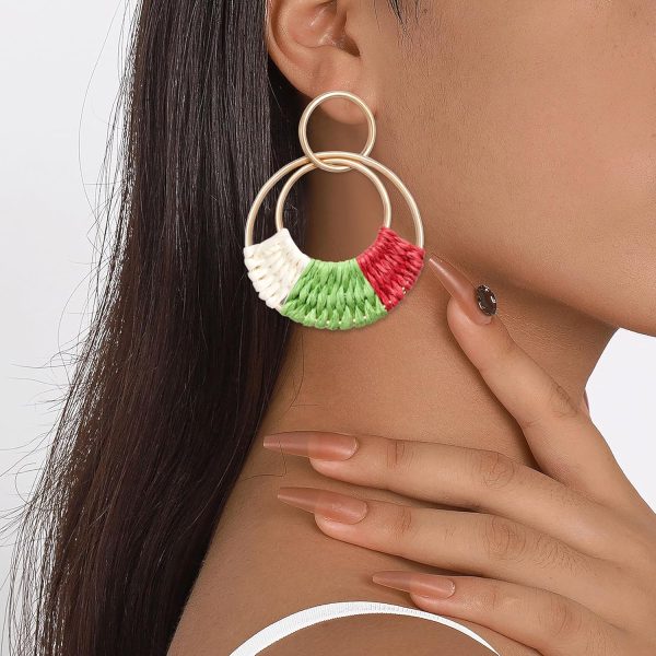 Raffia Hoop Earrings for Women Fun Boho Summer Beach Earrings Lightweight Handmade Straw Wicker Rattan Dangle Earrings Statement Geometric Round Drop Earrings - Image 98
