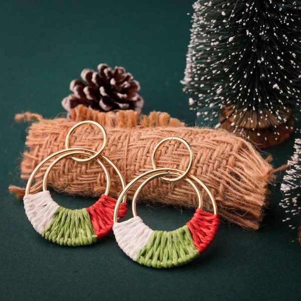 Raffia Hoop Earrings for Women Fun Boho Summer Beach Earrings Lightweight Handmade Straw Wicker Rattan Dangle Earrings Statement Geometric Round Drop Earrings - Image 99
