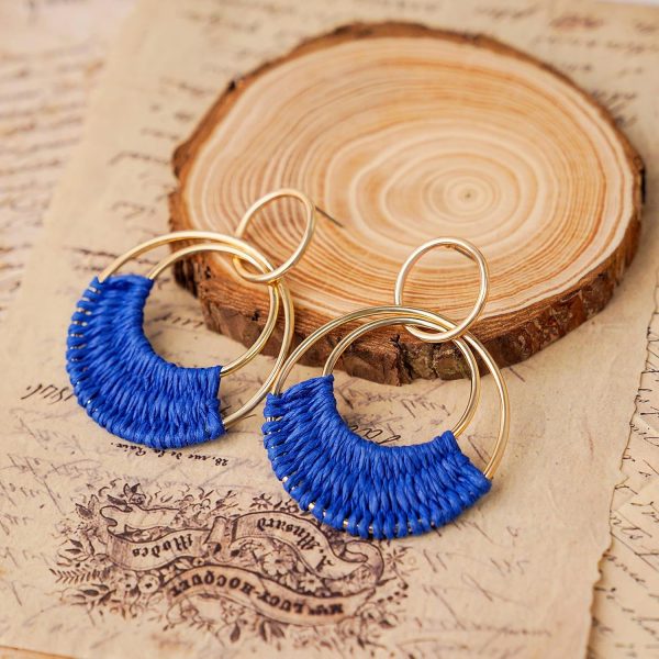Raffia Hoop Earrings for Women Fun Boho Summer Beach Earrings Lightweight Handmade Straw Wicker Rattan Dangle Earrings Statement Geometric Round Drop Earrings - Image 103
