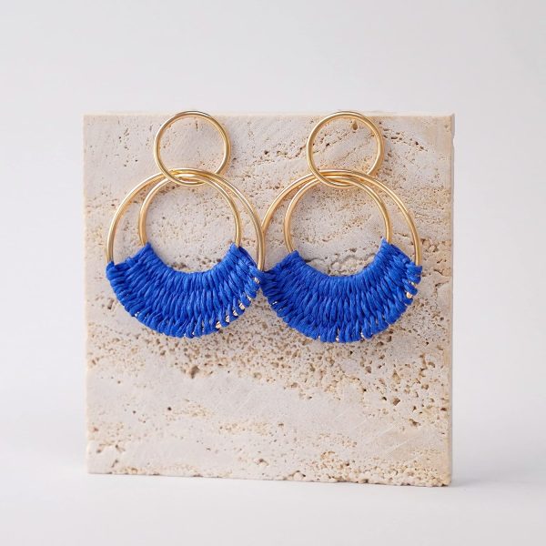 Raffia Hoop Earrings for Women Fun Boho Summer Beach Earrings Lightweight Handmade Straw Wicker Rattan Dangle Earrings Statement Geometric Round Drop Earrings - Image 104