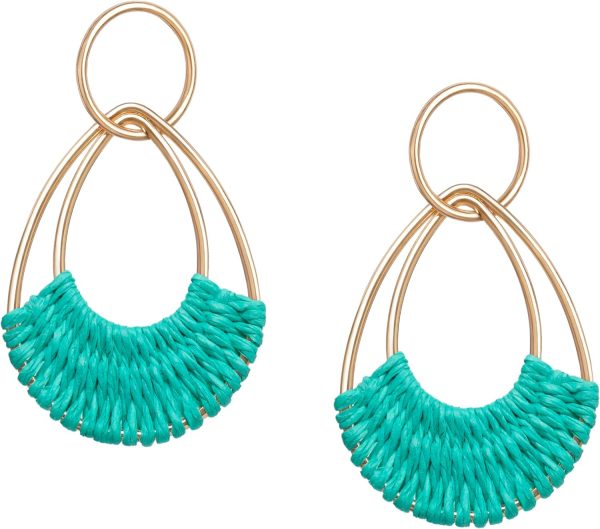 Raffia Hoop Earrings for Women Fun Boho Summer Beach Earrings Lightweight Handmade Straw Wicker Rattan Dangle Earrings Statement Geometric Round Drop Earrings - Image 107