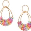 Raffia Hoop Earrings for Women Fun Boho Summer Beach Earrings Lightweight Handmade Straw Wicker Rattan Dangle Earrings Statement Geometric Round Drop Earrings - Image 112