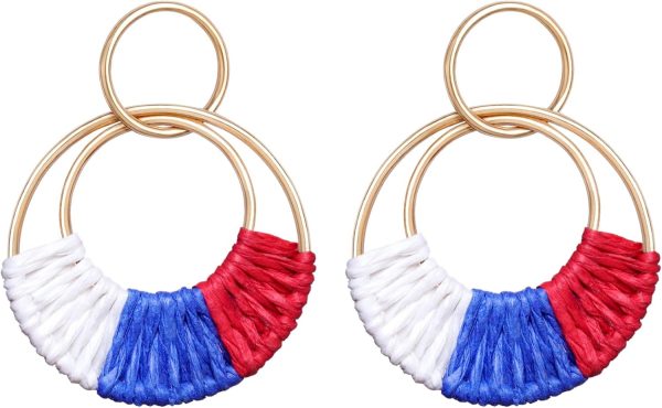 Raffia Hoop Earrings for Women Fun Boho Summer Beach Earrings Lightweight Handmade Straw Wicker Rattan Dangle Earrings Statement Geometric Round Drop Earrings - Image 117