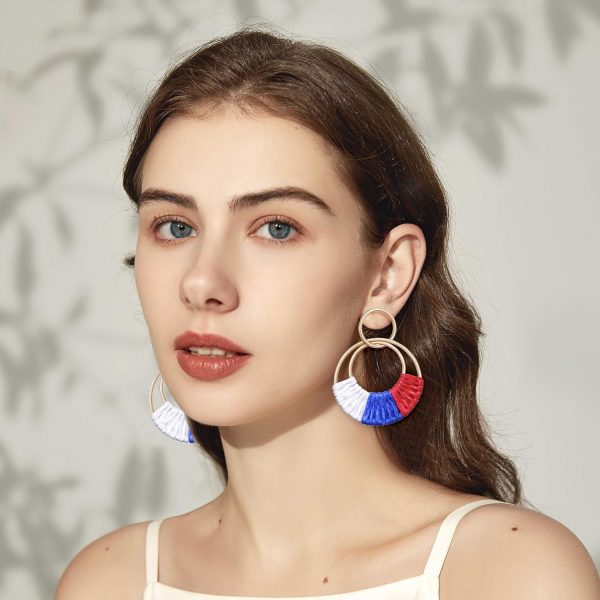 Raffia Hoop Earrings for Women Fun Boho Summer Beach Earrings Lightweight Handmade Straw Wicker Rattan Dangle Earrings Statement Geometric Round Drop Earrings - Image 121