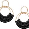 Raffia Hoop Earrings for Women Fun Boho Summer Beach Earrings Lightweight Handmade Straw Wicker Rattan Dangle Earrings Statement Geometric Round Drop Earrings - Image 124