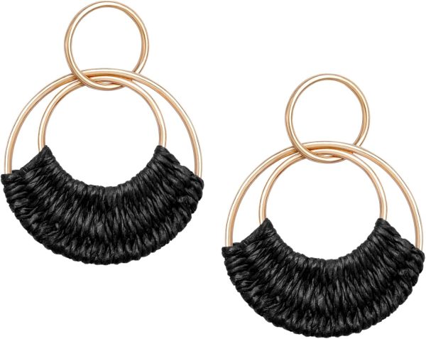Raffia Hoop Earrings for Women Fun Boho Summer Beach Earrings Lightweight Handmade Straw Wicker Rattan Dangle Earrings Statement Geometric Round Drop Earrings - Image 124
