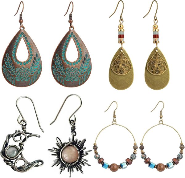 Boho Earrings, Statement Earrings, Teardrop Sunflower Earrings, Dangle Ethnic Earrings for Women, Handmade Bohemian Trendy Boho Vintage Jewelry - Image 51