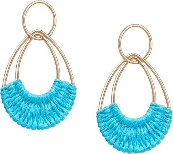 Raffia Hoop Earrings for Women Fun Boho Summer Beach Earrings Lightweight Handmade Straw Wicker Rattan Dangle Earrings Statement Geometric Round Drop Earrings - Image 130