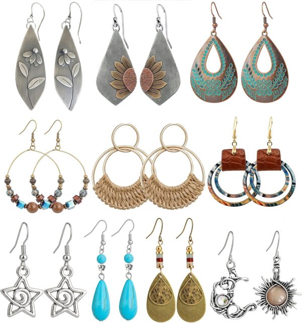 Boho Earrings, Statement Earrings, Teardrop Sunflower Earrings, Dangle Ethnic Earrings for Women, Handmade Bohemian Trendy Boho Vintage Jewelry - Image 57