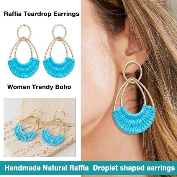 Raffia Hoop Earrings for Women Fun Boho Summer Beach Earrings Lightweight Handmade Straw Wicker Rattan Dangle Earrings Statement Geometric Round Drop Earrings - Image 132