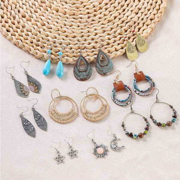 Boho Earrings, Statement Earrings, Teardrop Sunflower Earrings, Dangle Ethnic Earrings for Women, Handmade Bohemian Trendy Boho Vintage Jewelry - Image 58
