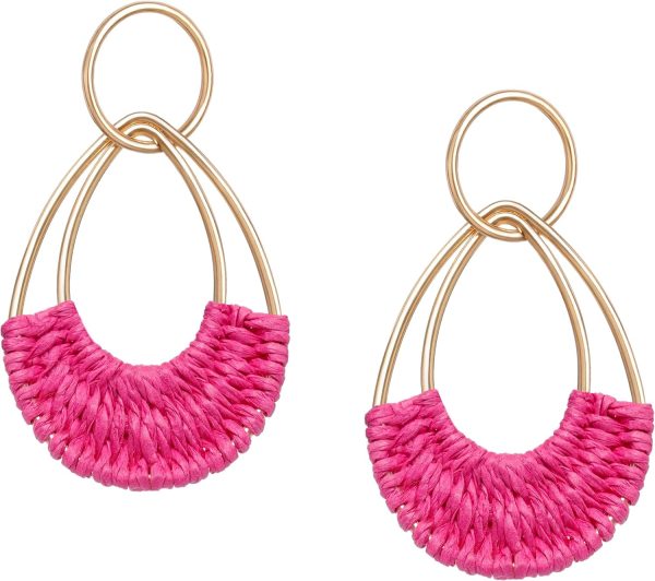 Raffia Hoop Earrings for Women Fun Boho Summer Beach Earrings Lightweight Handmade Straw Wicker Rattan Dangle Earrings Statement Geometric Round Drop Earrings - Image 142