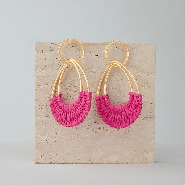 Raffia Hoop Earrings for Women Fun Boho Summer Beach Earrings Lightweight Handmade Straw Wicker Rattan Dangle Earrings Statement Geometric Round Drop Earrings - Image 146