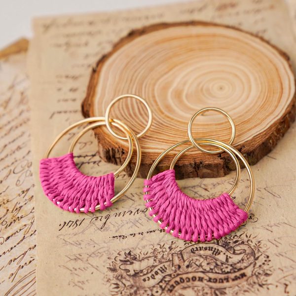 Raffia Hoop Earrings for Women Fun Boho Summer Beach Earrings Lightweight Handmade Straw Wicker Rattan Dangle Earrings Statement Geometric Round Drop Earrings - Image 149