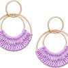 Raffia Hoop Earrings for Women Fun Boho Summer Beach Earrings Lightweight Handmade Straw Wicker Rattan Dangle Earrings Statement Geometric Round Drop Earrings - Image 153
