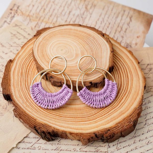 Raffia Hoop Earrings for Women Fun Boho Summer Beach Earrings Lightweight Handmade Straw Wicker Rattan Dangle Earrings Statement Geometric Round Drop Earrings - Image 155