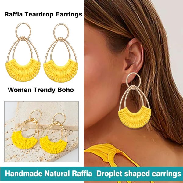 Raffia Hoop Earrings for Women Fun Boho Summer Beach Earrings Lightweight Handmade Straw Wicker Rattan Dangle Earrings Statement Geometric Round Drop Earrings - Image 159