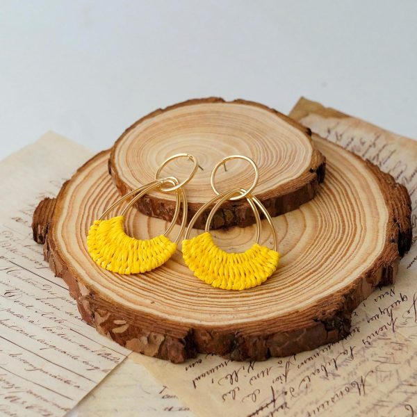 Raffia Hoop Earrings for Women Fun Boho Summer Beach Earrings Lightweight Handmade Straw Wicker Rattan Dangle Earrings Statement Geometric Round Drop Earrings - Image 160