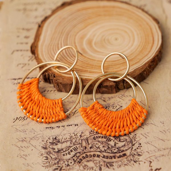 Raffia Hoop Earrings for Women Fun Boho Summer Beach Earrings Lightweight Handmade Straw Wicker Rattan Dangle Earrings Statement Geometric Round Drop Earrings - Image 164