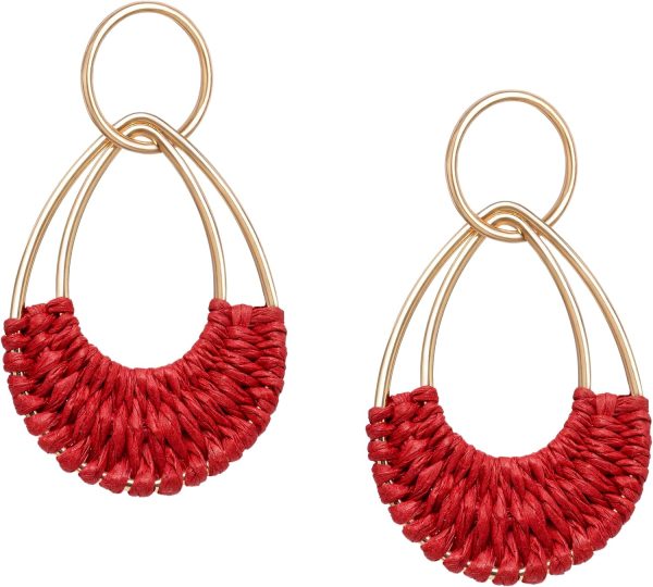 Raffia Hoop Earrings for Women Fun Boho Summer Beach Earrings Lightweight Handmade Straw Wicker Rattan Dangle Earrings Statement Geometric Round Drop Earrings - Image 168