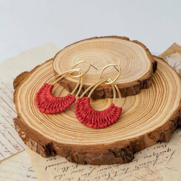 Raffia Hoop Earrings for Women Fun Boho Summer Beach Earrings Lightweight Handmade Straw Wicker Rattan Dangle Earrings Statement Geometric Round Drop Earrings - Image 171