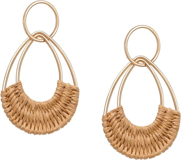Raffia Hoop Earrings for Women Fun Boho Summer Beach Earrings Lightweight Handmade Straw Wicker Rattan Dangle Earrings Statement Geometric Round Drop Earrings - Image 173