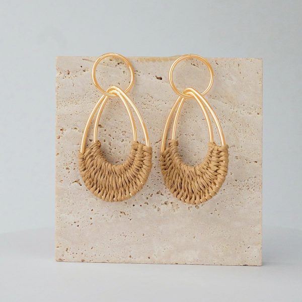 Raffia Hoop Earrings for Women Fun Boho Summer Beach Earrings Lightweight Handmade Straw Wicker Rattan Dangle Earrings Statement Geometric Round Drop Earrings - Image 177
