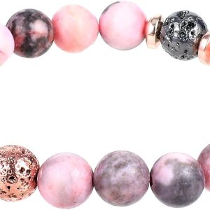 1pc Natural Stone Beaded Bracelet, Handmade Zebra Volcanic Stone Bracelet Decorations with Happy 70th Card, 70th Birthday Gifts for Women Men 70 Year Old Birthday Gift for Mom Dad, Pink & Black