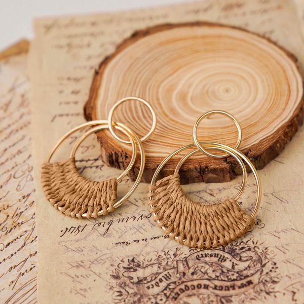 Raffia Hoop Earrings for Women Fun Boho Summer Beach Earrings Lightweight Handmade Straw Wicker Rattan Dangle Earrings Statement Geometric Round Drop Earrings - Image 180